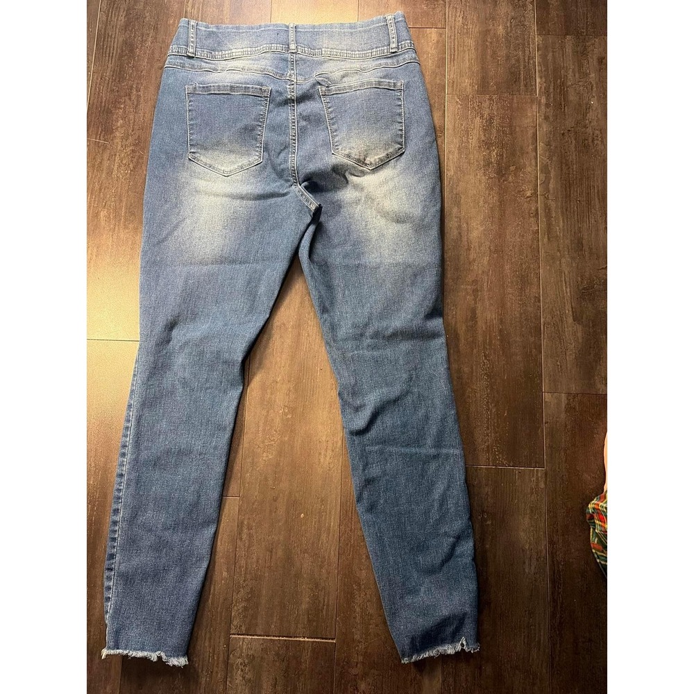 Indigo Poppy Distressed Skinny Jeans Womens Size 12 Blue High Rise Frayed Hem - Picture 2 of 6